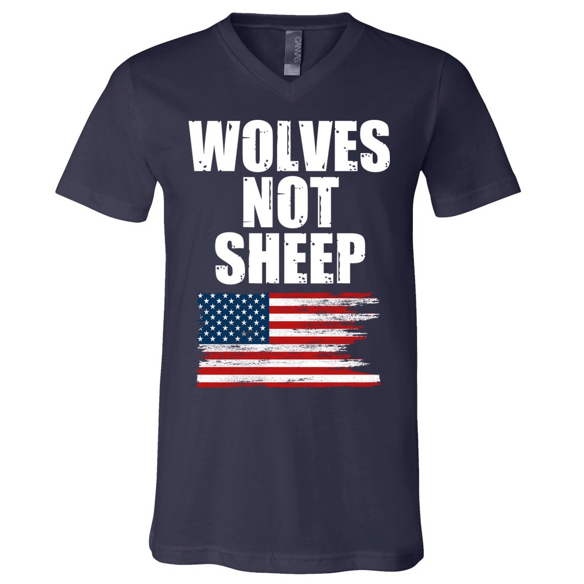 Wolves Not Sheep Distressed American USA Flag V-Neck T-Shirt