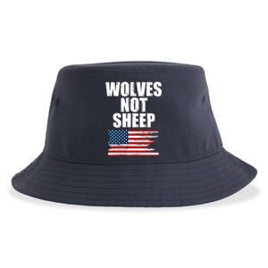 Wolves Not Sheep Distressed American USA Flag Sustainable Bucket Hat