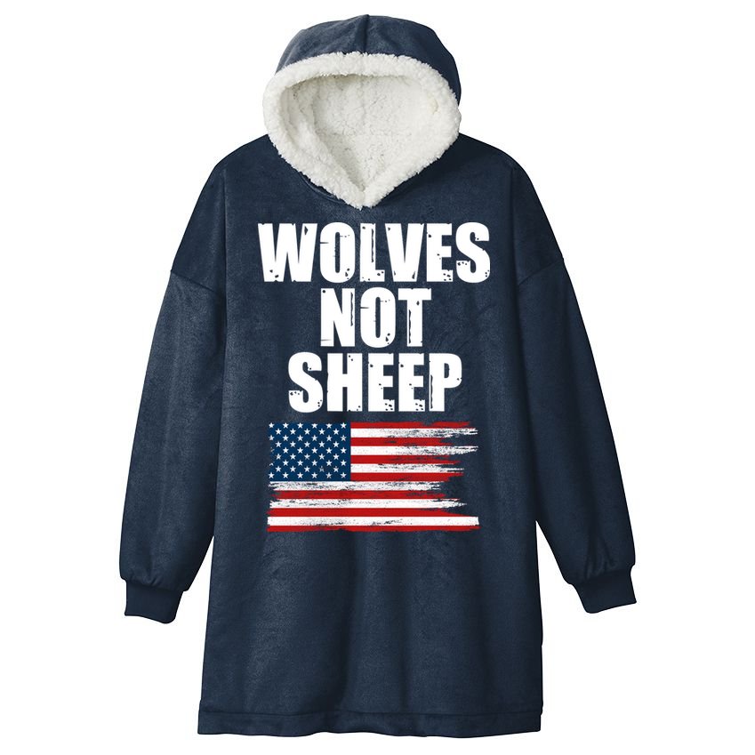 Wolves Not Sheep Distressed American USA Flag Hooded Wearable Blanket