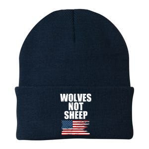 Wolves Not Sheep Distressed American USA Flag Knit Cap Winter Beanie