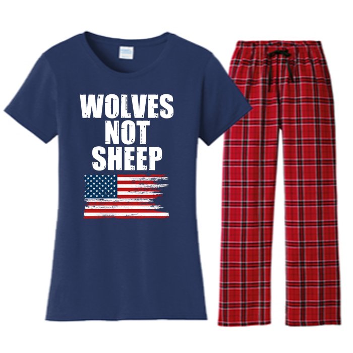 Wolves Not Sheep Distressed American USA Flag Women's Flannel Pajama Set