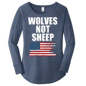 Wolves Not Sheep Distressed American USA Flag Women's Perfect Tri Tunic Long Sleeve Shirt