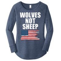 Wolves Not Sheep Distressed American USA Flag Women's Perfect Tri Tunic Long Sleeve Shirt