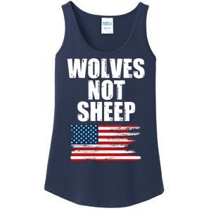 Wolves Not Sheep Distressed American USA Flag Ladies Essential Tank