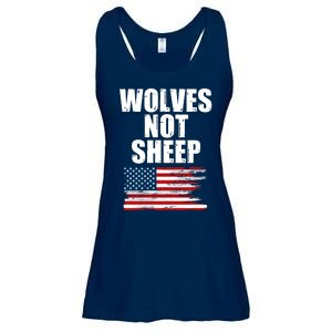 Wolves Not Sheep Distressed American USA Flag Ladies Essential Flowy Tank