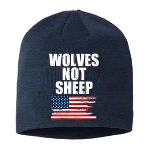 Wolves Not Sheep Distressed American USA Flag Sustainable Beanie