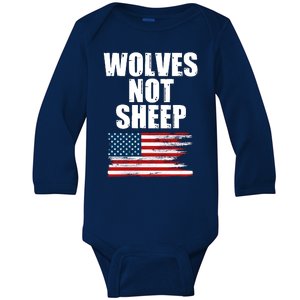 Wolves Not Sheep Distressed American USA Flag Baby Long Sleeve Bodysuit