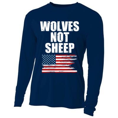 Wolves Not Sheep Distressed American USA Flag Cooling Performance Long Sleeve Crew