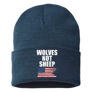 Wolves Not Sheep Distressed American USA Flag Sustainable Knit Beanie