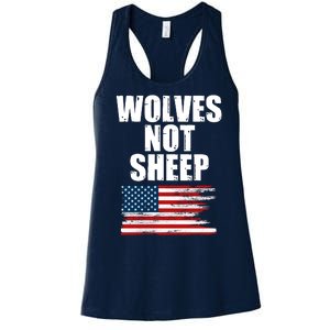 Wolves Not Sheep Distressed American USA Flag Women's Racerback Tank