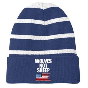 Wolves Not Sheep Distressed American USA Flag Striped Beanie with Solid Band