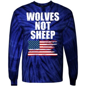 Wolves Not Sheep Distressed American USA Flag Tie-Dye Long Sleeve Shirt