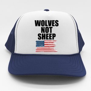 Wolves Not Sheep Distressed American USA Flag Trucker Hat