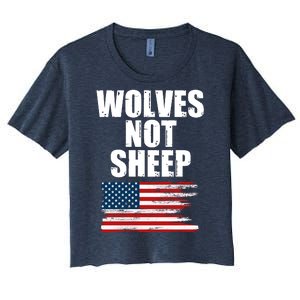 Wolves Not Sheep Distressed American USA Flag Women's Crop Top Tee