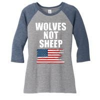 Wolves Not Sheep Distressed American USA Flag Women's Tri-Blend 3/4-Sleeve Raglan Shirt