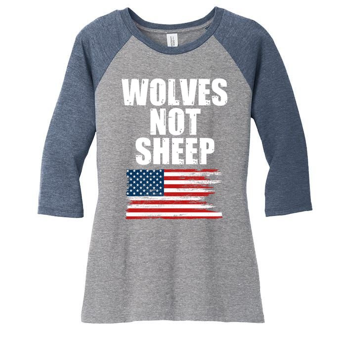 Wolves Not Sheep Distressed American USA Flag Women's Tri-Blend 3/4-Sleeve Raglan Shirt