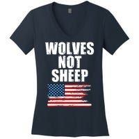 Wolves Not Sheep Distressed American USA Flag Women's V-Neck T-Shirt