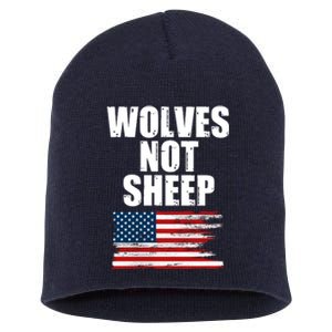 Wolves Not Sheep Distressed American USA Flag Short Acrylic Beanie