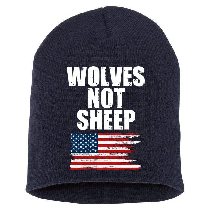Wolves Not Sheep Distressed American USA Flag Short Acrylic Beanie
