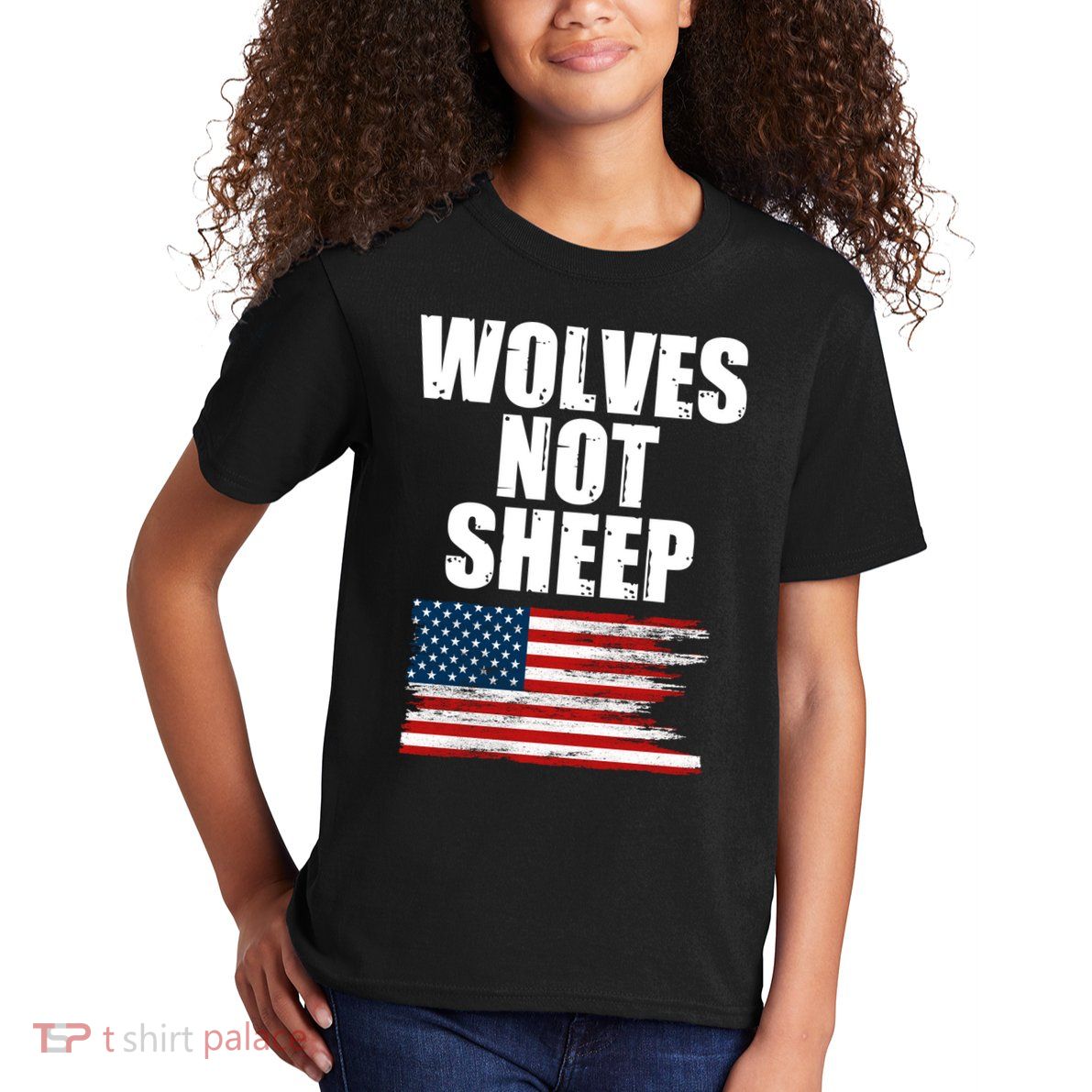 Wolves Not Sheep Distressed American USA Flag Kids T-Shirt