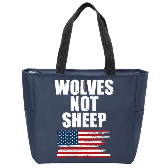 Wolves Not Sheep Distressed American USA Flag Zip Tote Bag