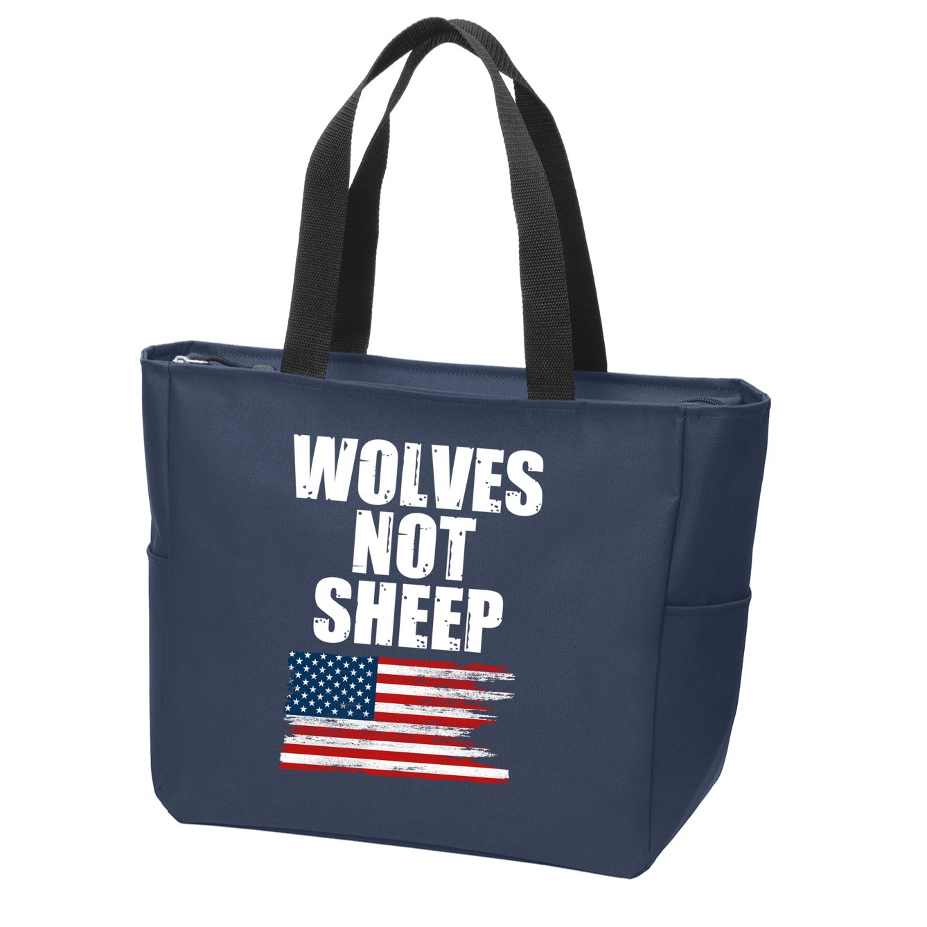 Wolves Not Sheep Distressed American USA Flag Zip Tote Bag