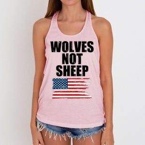 Wolves Not Sheep Distressed American USA Flag Women's Knotted Racerback Tank