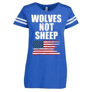 Wolves Not Sheep Distressed American USA Flag Enza Ladies Jersey Football T-Shirt