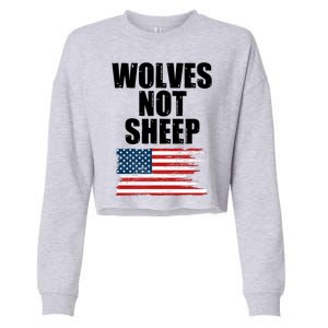 Wolves Not Sheep Distressed American USA Flag Cropped Pullover Crew