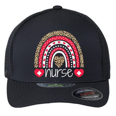 Women Nurse Tee Nurses Week Rainbow Leopard School Nurse Day Flexfit Unipanel Trucker Cap