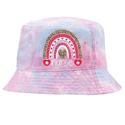 Women Nurse Tee Nurses Week Rainbow Leopard School Nurse Day Tie-Dyed Bucket Hat