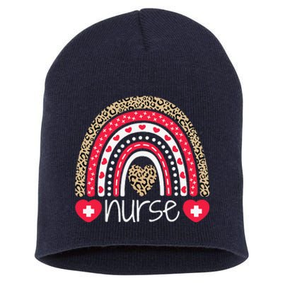 Women Nurse Tee Nurses Week Rainbow Leopard School Nurse Day Short Acrylic Beanie