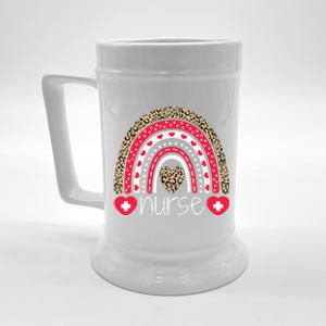 Women Nurse Tee Nurses Week Rainbow Leopard School Nurse Day Beer Stein