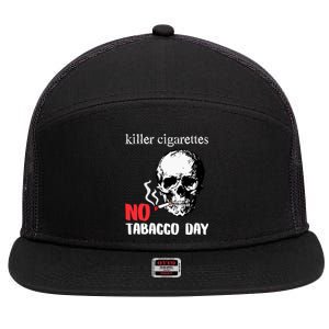 World No Tobacco Day Skull Smoking Gift Idea Gift 7 Panel Mesh Trucker Snapback Hat