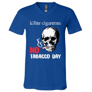 World No Tobacco Day Skull Smoking Gift Idea Gift V-Neck T-Shirt