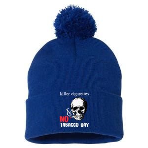 World No Tobacco Day Skull Smoking Gift Idea Gift Pom Pom 12in Knit Beanie