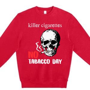 World No Tobacco Day Skull Smoking Gift Idea Gift Premium Crewneck Sweatshirt