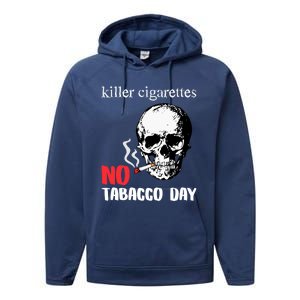 World No Tobacco Day Skull Smoking Gift Idea Gift Performance Fleece Hoodie