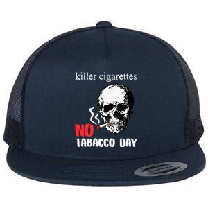 World No Tobacco Day Skull Smoking Gift Idea Gift Flat Bill Trucker Hat