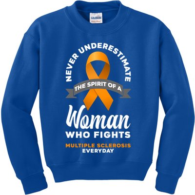 Wo Never Underestimate A Fights Multiple Sclerosis Gift Kids Sweatshirt