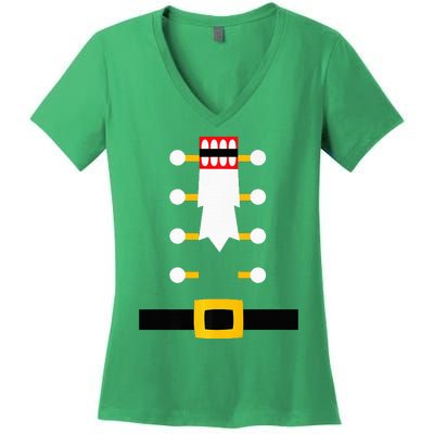 Wooden Nutcracker Uniform Holiday Pajama Dress Up Women's V-Neck T-Shirt