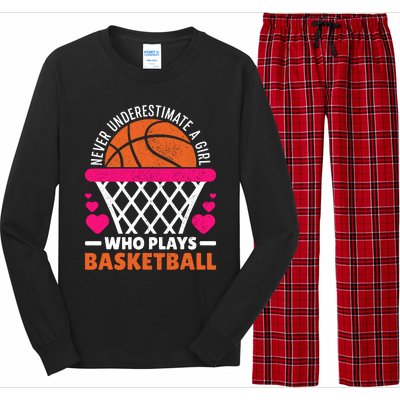 Wo Never Underestimate A Girl Who Plays Basketball Lover Long Sleeve Pajama Set