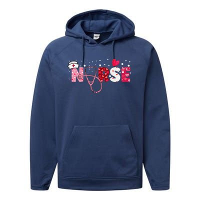 Women Nurses Valentines Day Gifts Hearts Stethoscope Performance Fleece Hoodie