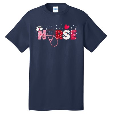 Women Nurses Valentines Day Gifts Hearts Stethoscope Tall T-Shirt