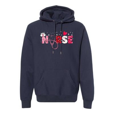 Women Nurses Valentines Day Gifts Hearts Stethoscope Premium Hoodie