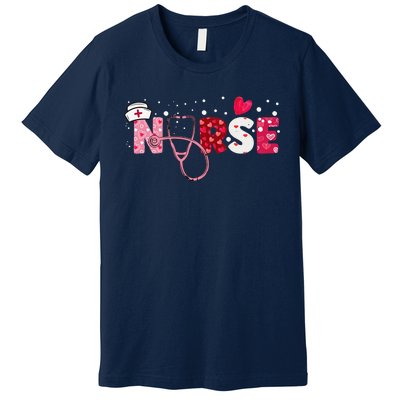 Women Nurses Valentines Day Gifts Hearts Stethoscope Premium T-Shirt