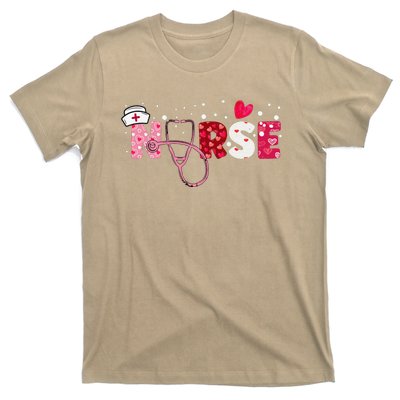 Women Nurses Valentines Day Gifts Hearts Stethoscope T-Shirt