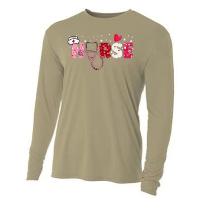 Women Nurses Valentines Day Gifts Hearts Stethoscope Cooling Performance Long Sleeve Crew