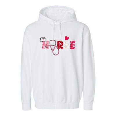 Women Nurses Valentines Day Gifts Hearts Stethoscope Garment-Dyed Fleece Hoodie