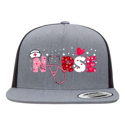 Wo Nurses Valentines Day Gifts Hearts Stethoscope Flat Bill Trucker Hat